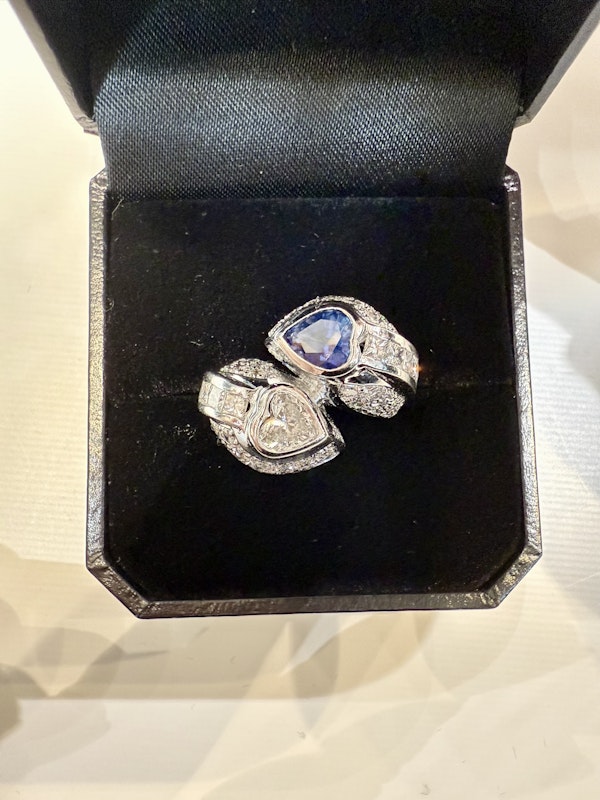 Diamond & Blue Sapphire Crossover Ring. - image 9