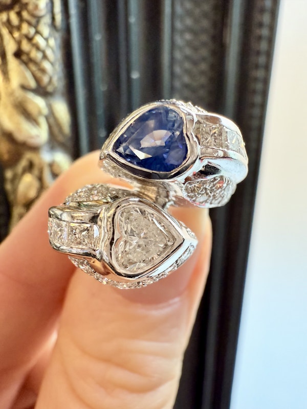 Diamond & Blue Sapphire Crossover Ring. - image 6