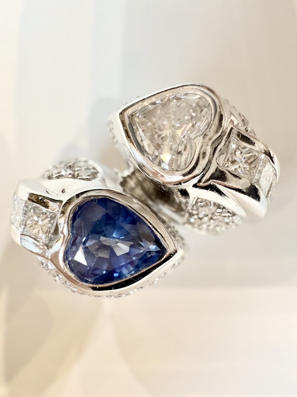 Diamond & Blue Sapphire Crossover Ring. - image 5
