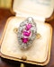 Downstairs at Grays: A very fine 18ct Yellow Gold & Silver, Navette Shaped, Three Stone, Natural Untreated Burma Ruby &  Diamond Cluster Ring. Circa 1880 - image 4