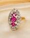 Downstairs at Grays: A very fine 18ct Yellow Gold & Silver, Navette Shaped, Three Stone, Natural Untreated Burma Ruby &  Diamond Cluster Ring. Circa 1880 - image 2