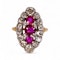 Downstairs at Grays: A very fine 18ct Yellow Gold & Silver, Navette Shaped, Three Stone, Natural Untreated Burma Ruby &  Diamond Cluster Ring. Circa 1880 - image 3