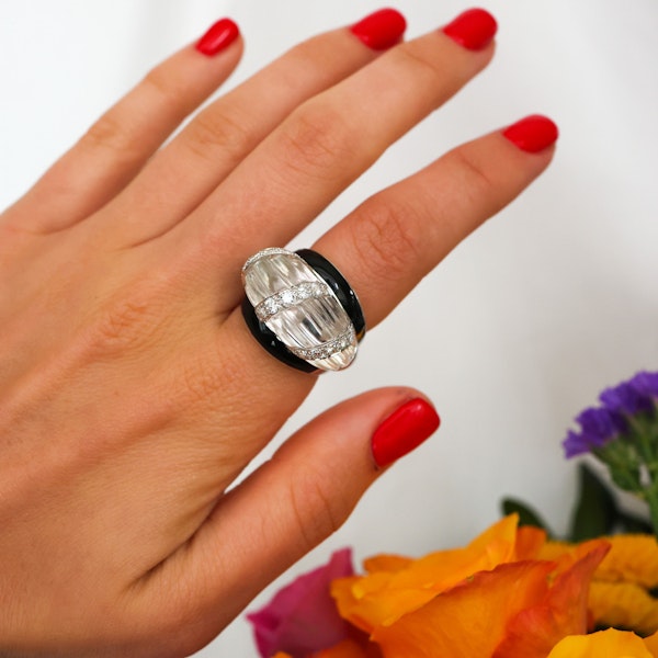 David Webb Rock Crystal, Diamond And Enamel Ring - image 4