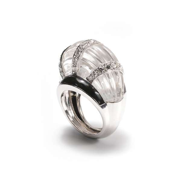 David Webb Rock Crystal, Diamond And Enamel Ring - image 5