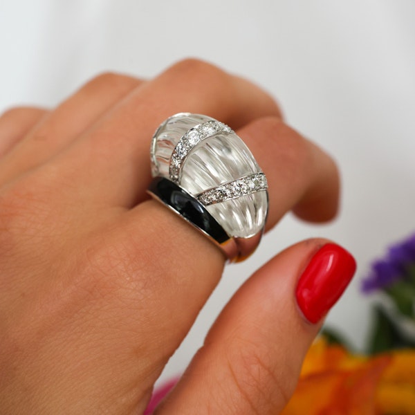 David Webb Rock Crystal, Diamond And Enamel Ring - image 6