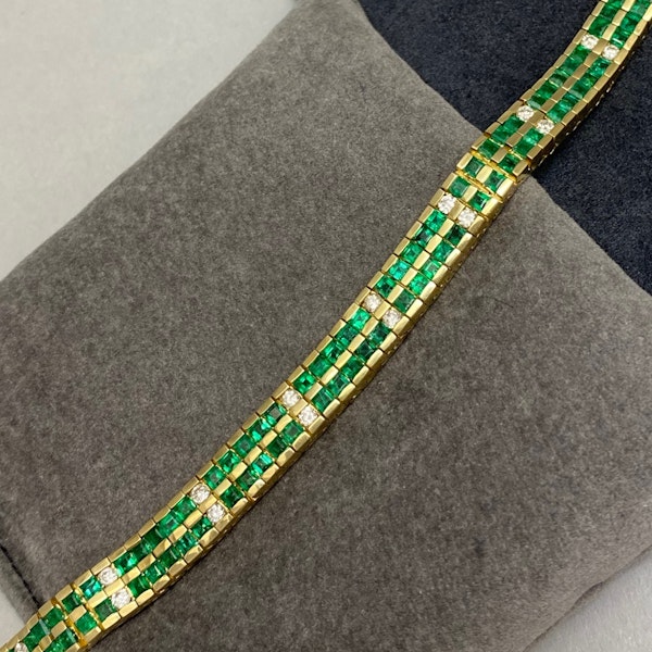 Emerald Diamond Bracelet in 14ct Gold date circa 1960, SHAPIRO & Co since1979 - image 6