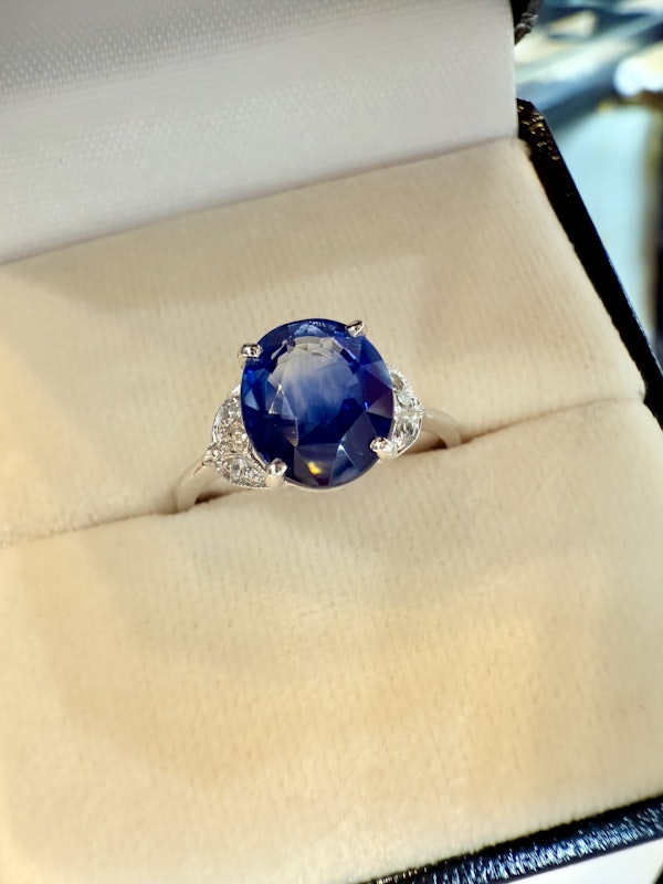 Platinum, 3.00ct Natural Blue Sapphire & Diamond Ring - image 5