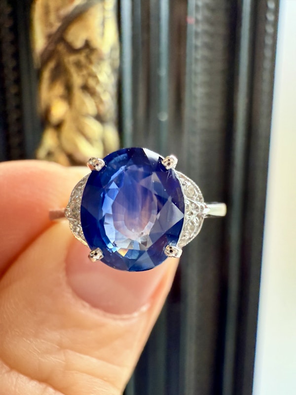 Platinum, 3.00ct Natural Blue Sapphire & Diamond Ring - image 2