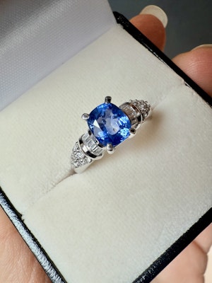 2.64ct Natural Blue Sapphire & 0.32ct Diamond Ring