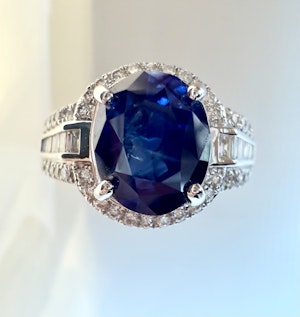 3.05ct Natural Blue Sapphire & 0.49ct Diamond Ring