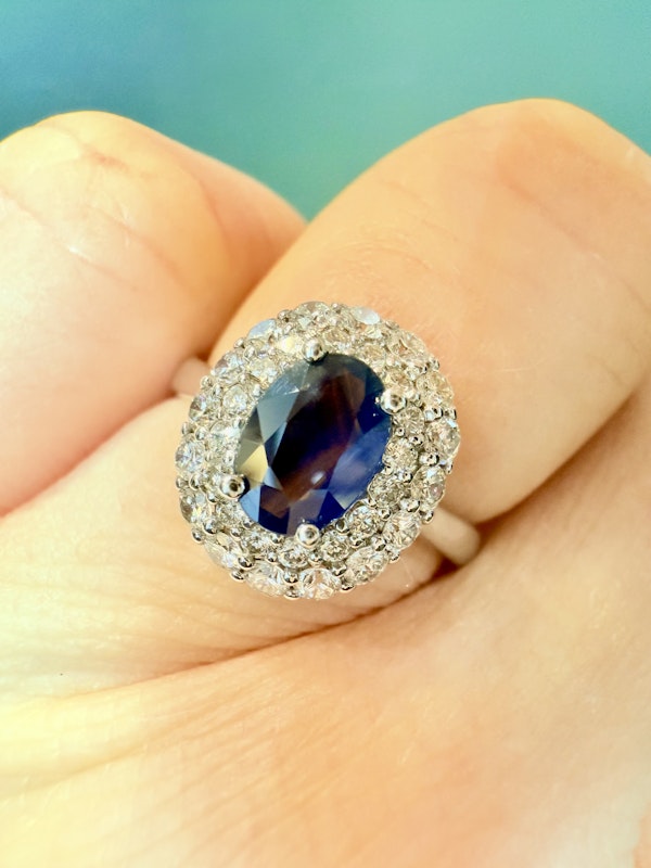 0.72ct Natural Blue Sapphire & 0.59ct Diamond Ring - image 5