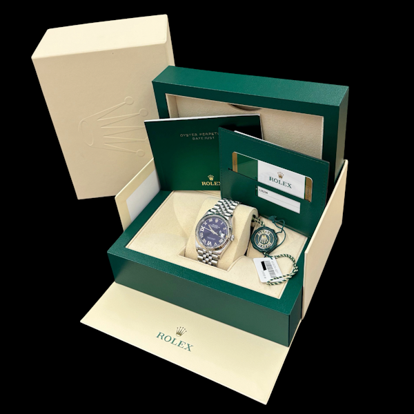 ROLEX DATEJUST 36 PURPLE ROMAN VI & IX DIAMOND FULL SET 2020 UK PAPERS - 126234-0021 - image 6