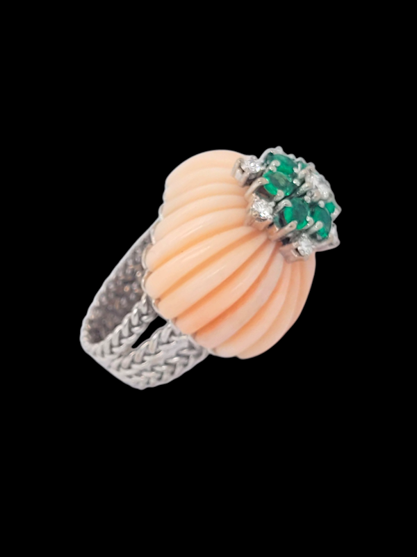 1960's angels kindly coral and emerald ring SKU: 8263 DBGEMS - image 1