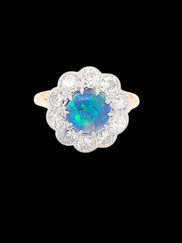 Antique black opal and old cut diamond cluster ring SKU: 8262 DBGEMS - image 1