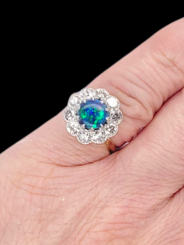 Antique black opal and old cut diamond cluster ring SKU: 8262 DBGEMS - image 2