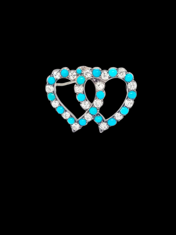 Fine Antique turquoise and diamond entwined heart SKU: 8255 DBGEMS - image 1