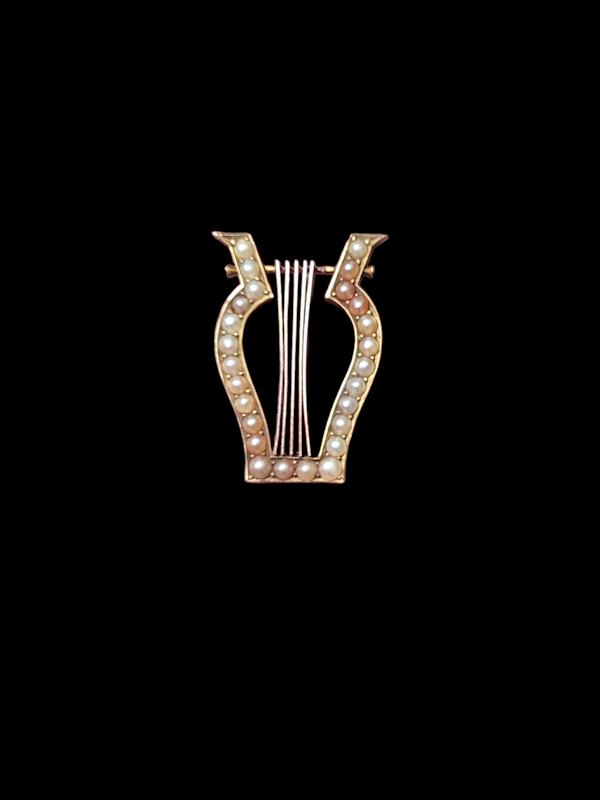 Antique natural pearl Lyre brooch SKU: 8247 DBGEMS - image 1