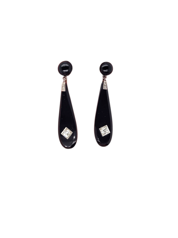 Art deco onyx and diamond drop earrings SKU: 8246 DBGEMS - image 1