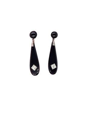 Art deco onyx and diamond drop earrings SKU: 8246 DBGEMS