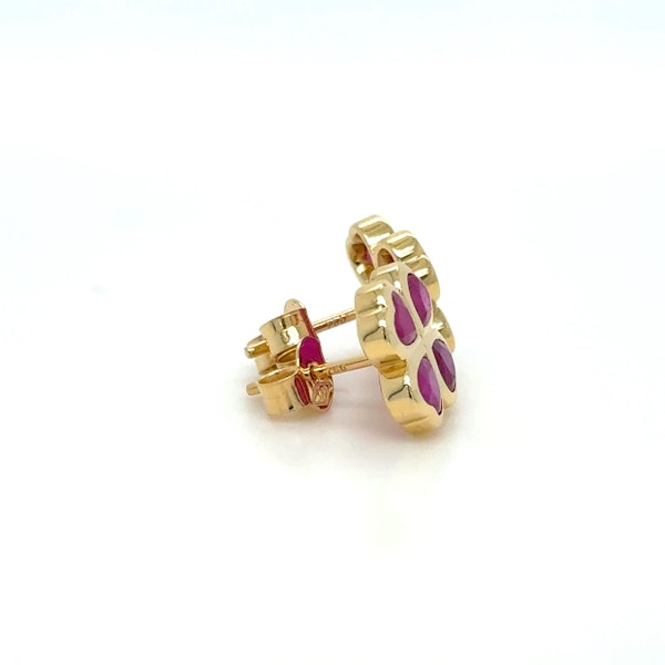 18k gold Burmese ruby 4heart clover esrrings - image 4