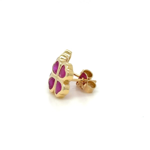 18k gold Burmese ruby 4heart clover esrrings - image 2