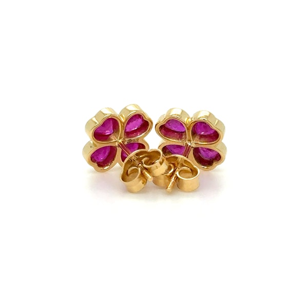 18k gold Burmese ruby 4heart clover esrrings - image 3