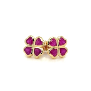 18k gold Burmese ruby 4heart clover esrrings