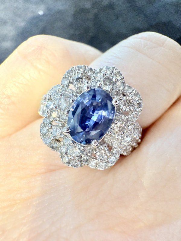 1.75ct Natural Blue Sapphire & 2.00ct Diamond Ring - image 6