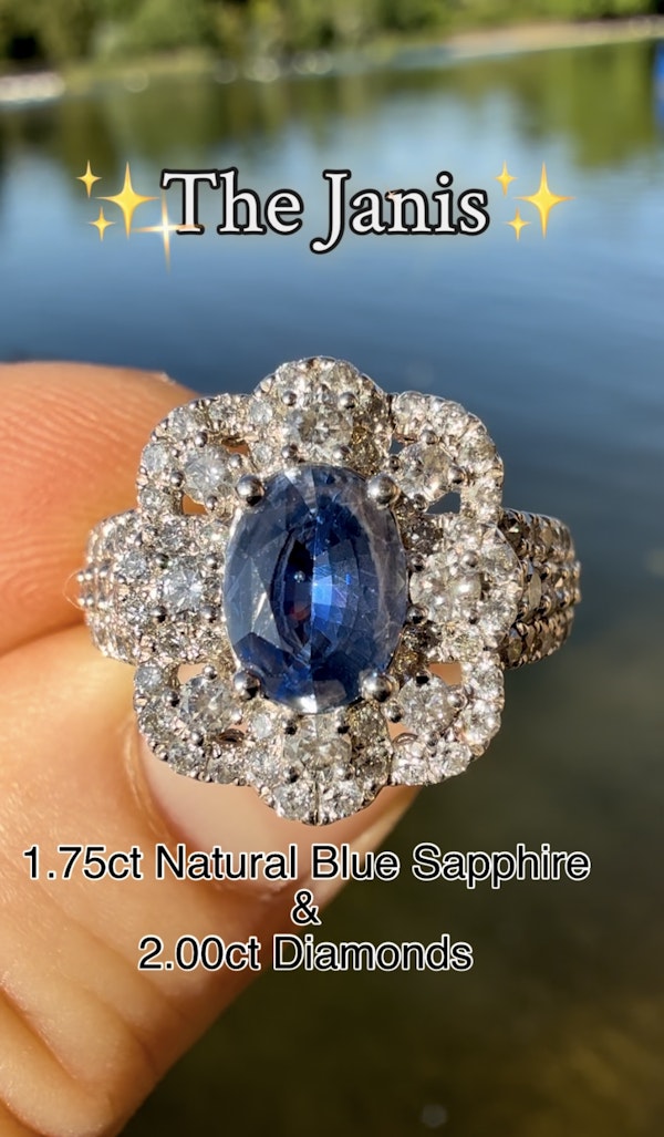 1.75ct Natural Blue Sapphire & 2.00ct Diamond Ring - image 2