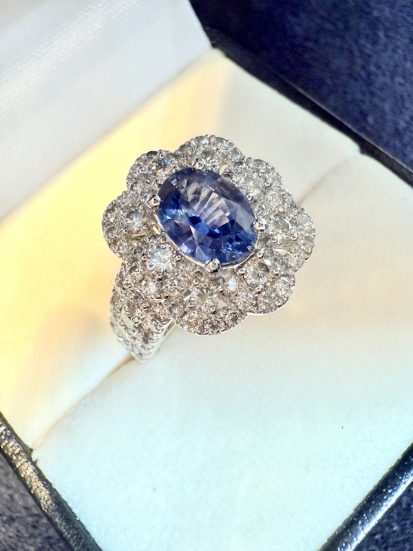 1.75ct Natural Blue Sapphire & 2.00ct Diamond Ring - image 5