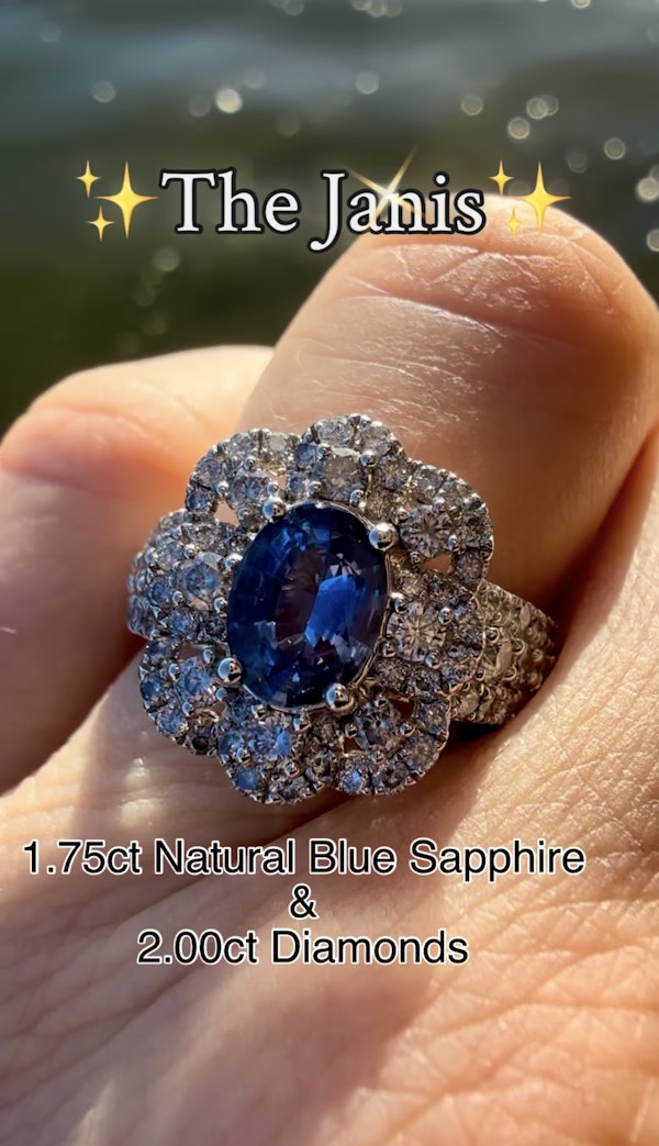 1.75ct Natural Blue Sapphire & 2.00ct Diamond Ring - image 7