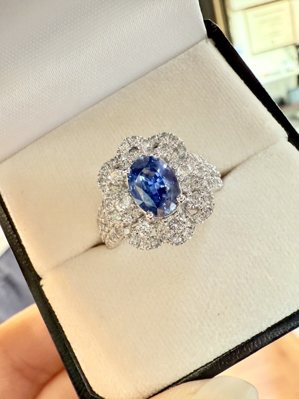 1.75ct Natural Blue Sapphire & 2.00ct Diamond Ring - image 1