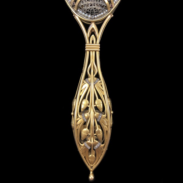 MAGNIFICENT GOLD, ART-NOUVEAU GEM SET HAND FAN, - image 2