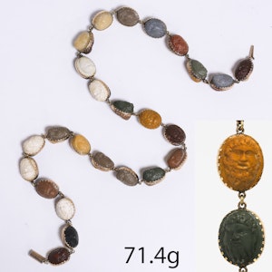 RARE ANTIQUE LAVA CAMEO GOLD NECKLACE,