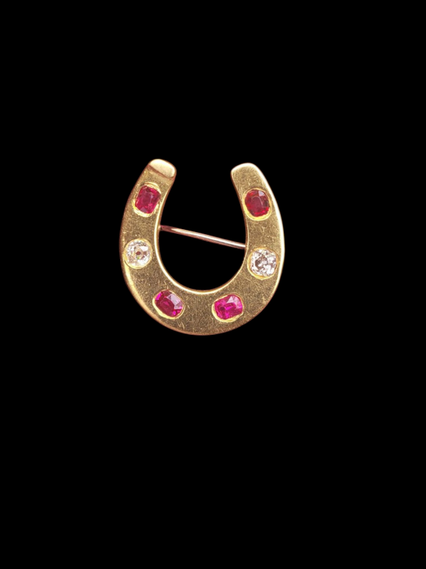 Antique old cut ruby and diamond horseshoe SKU: 8292 DBGEMS - image 1