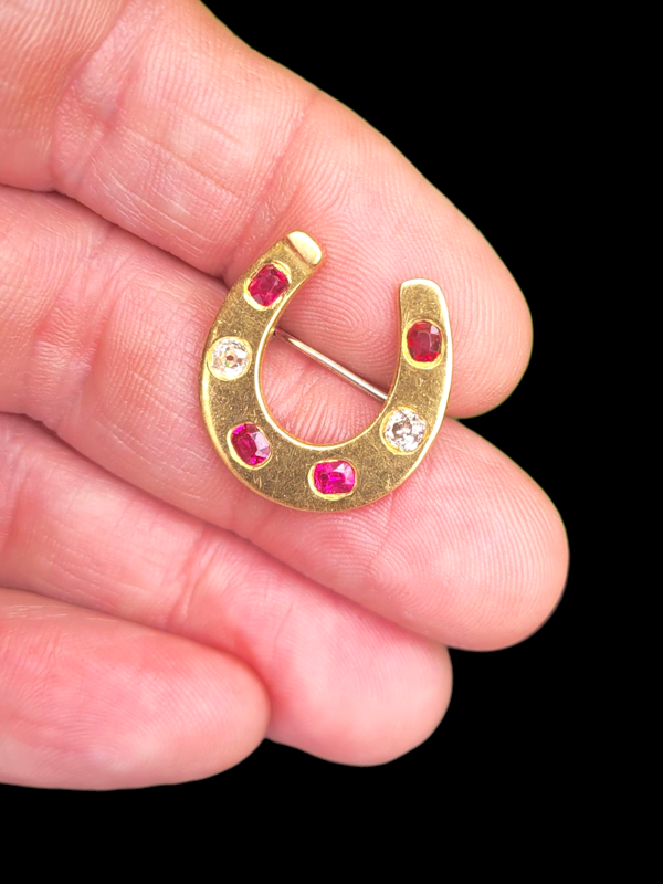 Antique old cut ruby and diamond horseshoe SKU: 8292 DBGEMS - image 2