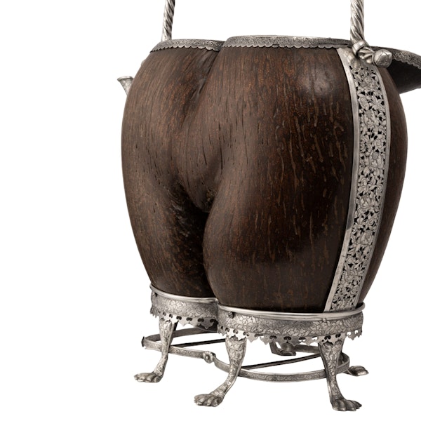19th century Chinese Straits silver mounted coco-de-mer in the form of an ewer or teapot. - image 4