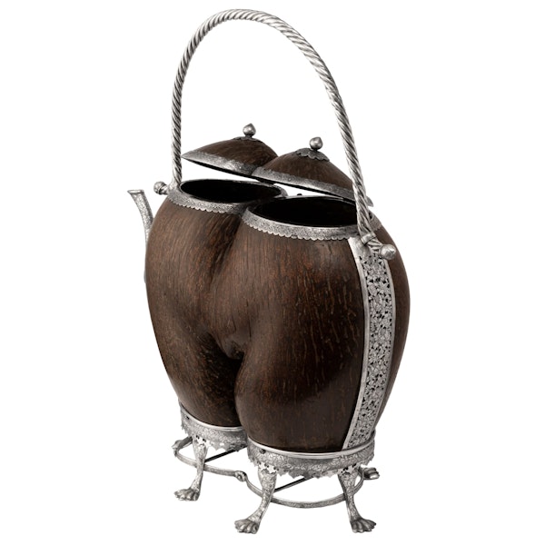 19th century Chinese Straits silver mounted coco-de-mer in the form of an ewer or teapot. - image 5