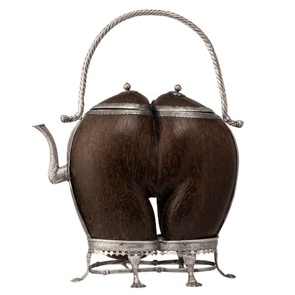 19th century Chinese Straits silver mounted coco-de-mer in the form of an ewer or teapot. - image 3