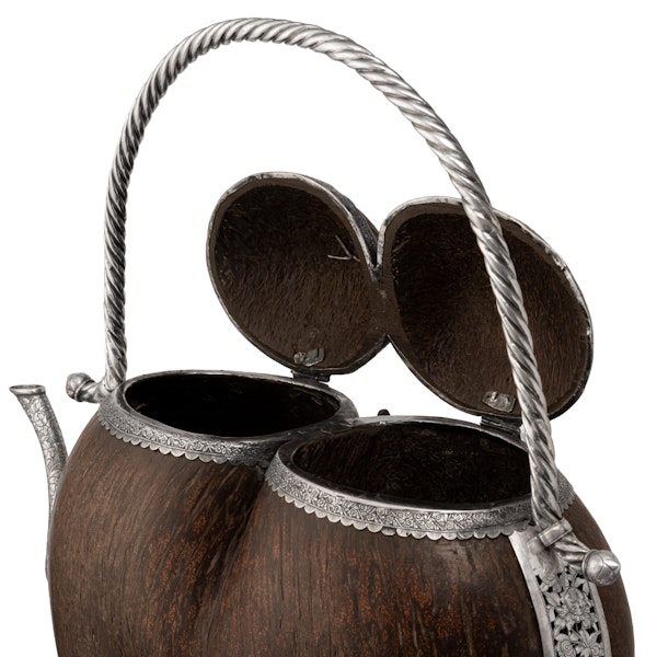 19th century Chinese Straits silver mounted coco-de-mer in the form of an ewer or teapot. - image 7