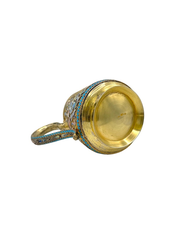 Antique Russian silver gilt cloisonné and shaded enamel sugar basket and creamer and sugar tong by Nikolai Zverev, Moscow c.1910 by - image 13