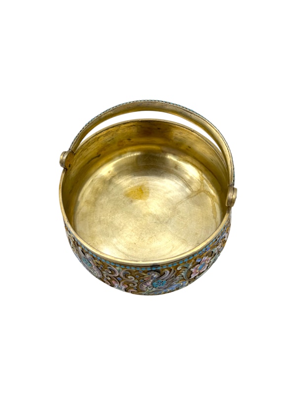 Antique Russian silver gilt cloisonné and shaded enamel sugar basket and creamer and sugar tong by Nikolai Zverev, Moscow c.1910 by - image 7