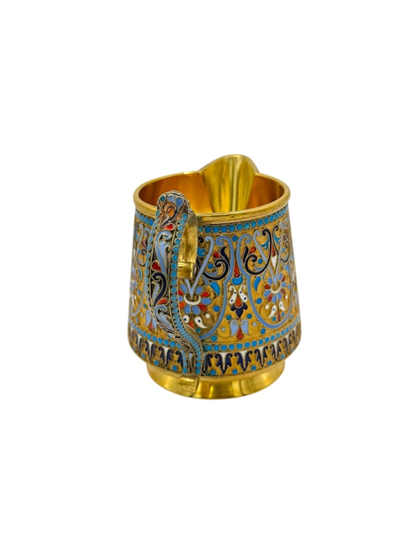 Russian silver gilt and cloisonné enamel creamer by Ivan Saltiov, Moscow c.1890s. - image 3