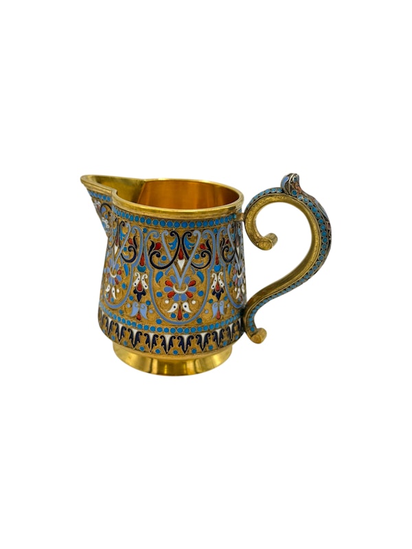 Russian silver gilt and cloisonné enamel creamer by Ivan Saltiov, Moscow c.1890s. - image 2
