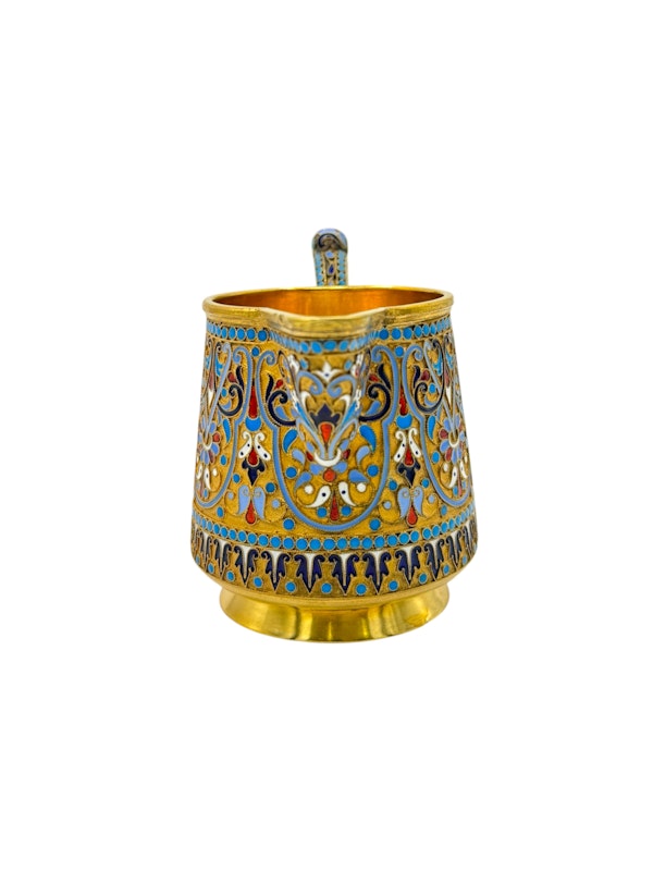 Russian silver gilt and cloisonné enamel creamer by Ivan Saltiov, Moscow c.1890s. - image 4