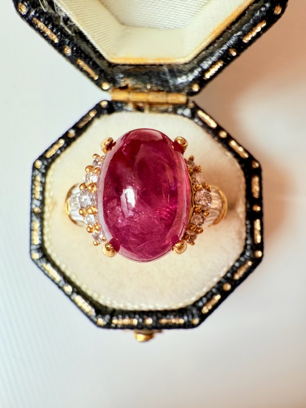 6.70ct Natural Cabochon Ruby & 0.57ct Diamond Ring. - image 6