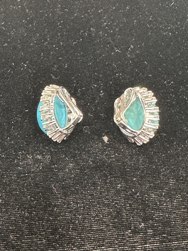 Beautiful Natural Turquoise and diamond earrings - image 3