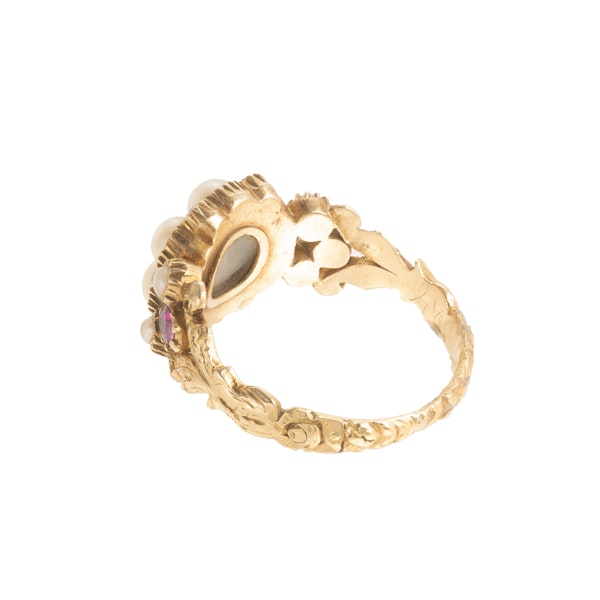 Ruby & Pearl Floral Cluster Ring | 18ct Gold | Victorian c.1850s - image 2