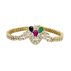 Multicolour Emerald, Ruby, Sapphire & diamond Cluster Bracelet