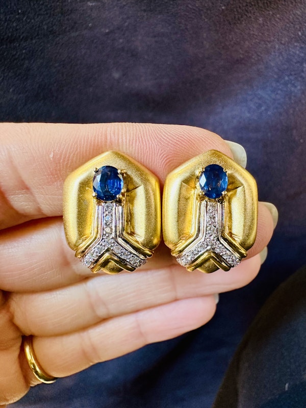Blue Sapphire & Diamond Earrings - image 4